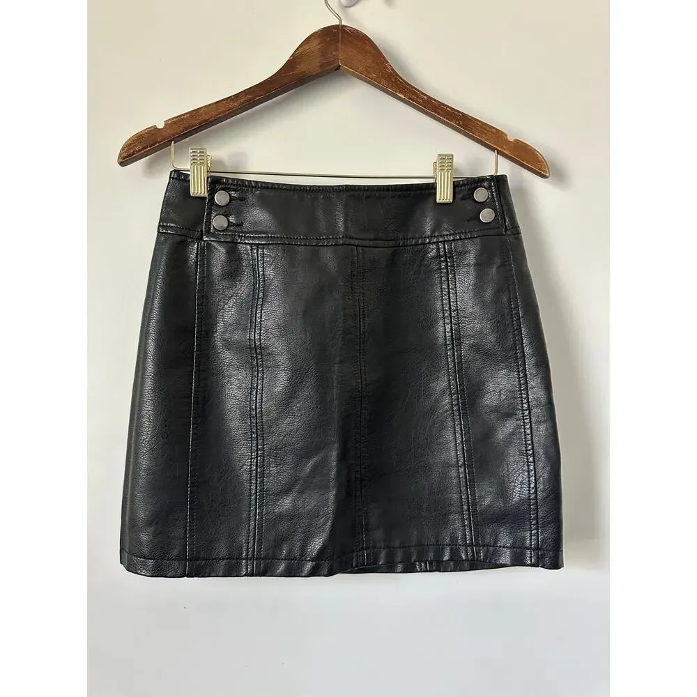 Free People Faux Leather Black Mini Skirt size 4